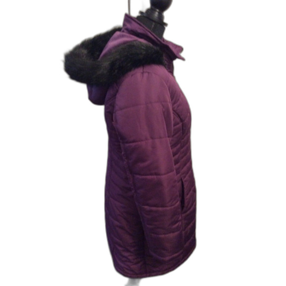 Susan Graver EUC Puffer Coat Hood Faux Fur Long snow Waterproof Small Purple - Picture 3 of 5
